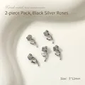 3D black-silver alloy metal rose nail charms for professional manicure art decorations - Rose Style (11#) / 2 Pieces/Pack (5*12mm) / Black Silver