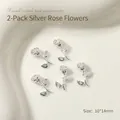 Elegant 3D silver metal rose charms for nail art design, professional 10x14mm size - Rose Style (13#) / 2 Pieces/Pack (10*14mm) / Silver