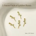 Elegant golden metal rose nail art decoration, 5x13mm miniature floral charm accessory - Rose Style (15#) / 2 Pieces/Pack (5*13mm) / Gold