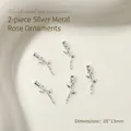 Silver 3D metal rose flower nail art charms, 13mm size adornments. - Rose Flower Style(16#) / 2 Pieces/Pack (5*13mm) / Silver