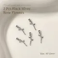 2pcs vintage silver metal rose nail art charms, 5x13mm alloy floral ornaments - Rose Style (17#) / 2 Pieces/Pack (5*13mm) / Black Silver
