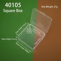 Vista detallada de primer plano que muestra las dimensiones de la caja de plástico transparente - 10.5x10.5x3.5cm