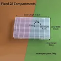 Detalle de caja de almacenamiento de 28 compartimentos con marcas de dimensiones exactas - Grandes 28 Compartimentos Fijos / 31.2x21.5x4.8cm