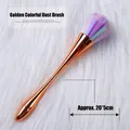 Professional champagne gold nail dust brush with colorful soft bristles 20x5cm - Gold Handle Style (Small Waist Dust Brush #03) / Approx 20x5cm