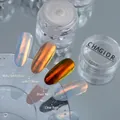 Moonlight aurora nail powder with mirror effect shown on various base colors for manicure - 05# Lanying
