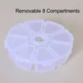Caja de almacenamiento redonda de plástico transparente con 8 compartimentos desmontables - Estilo Redondo de 8 Rejillas / Diámetro 10cm Altura 2.5cm / Transparente