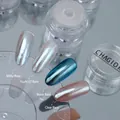 Moonlight white aurora nail powder showing effects on different base colors - 07#