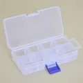 Clear 8-compartment plastic storage organizer box with blue latch for jewelry beads - Square 8-Grid Style / 13.7x6.7x2.7cm / Clear