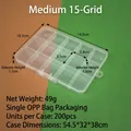 Caja de almacenamiento de plástico transparente con 15 rejillas para cuentas y pesca - Mediano 15 Compartimentos / 14.8x10.3x1.7cm / Transparente