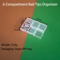 Caja de almacenamiento transparente de PP con 6 rejillas y medidas para bisutería - Caja de 6 rejillas para puntas de uñas / 8.1x5.6x1.5cm