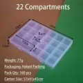 Caja de almacenamiento transparente profesional de 22 compartimentos para joyas y artesanía - 22 rejillas con ranuras / 19x13x2.2cm