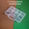 Caja de almacenamiento transparente de 11 rejillas con asa para cuentas y joyería - 11 rejillas fijas de mano / 20.5x12.7x3.25cm