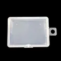 Detailansicht einer kleinen transparenten PP-Kunststoffbox mit seitlicher Aufhängelasche - Transparent