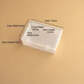 Detail view showing external and internal dimensions of a clear plastic storage box. - 12.8x8.9x4.3cm / Model 701