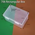 Primer plano de una caja de almacenamiento transparente con medidas de dimensión detalladas - 22.8x15.6x10.8cm