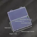 Transparent PP plastic storage box with internal and external dimensions displayed. - Outer Size 14.6x8x1.7cm