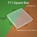 Boîte de rangement carrée en plastique PP transparent pour bijoux et petits objets - Boîte Carrée F11 (Taille Extérieure 12.5*12.5*1.75cm)