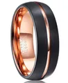 Close-up detail of 8mm black matte tungsten carbide ring with rose gold groove - Size 7 / Brushed Black & Rose Gold