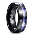 Detailed macro view of black tungsten steel ring featuring Roman numeral engravings - Size 7 / Black
