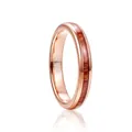 Close-up of 4mm rose gold tungsten steel ring with natural acacia wood inlay - Size 6 / Rose Gold