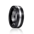 High quality 8mm black and silver brushed tungsten carbide ring for men matte finish - Size 7 / Black Silver Two Tone