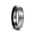 6mm domed tungsten carbide ring with brushed silver surface and black plated interior - Size 7