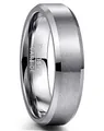 Close-up detail of a 6mm silver tungsten carbide ring with a brushed matte finish. - Size 6 / Steel