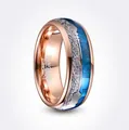 8mm rose gold plated tungsten carbide wedding ring with iridescent blue shell inlay - Size 6 / Rose Gold Blue