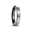 Detailed macro view of 4mm matte steel tungsten carbide ring featuring a zircon stone - Size 5 / Steel