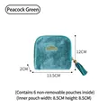 Elegante estuche de terciopelo verde pavo real para joyas con cremallera y borla - Bolso de Mano (B10-6608) / 13.5x12x2cm / Verde pavo real
