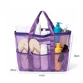Bolsa de playa grande de malla púrpura con múltiples bolsillos para natación y gimnasio - 43x35x20cm / Púrpura