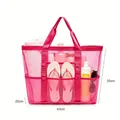 Bolsa de playa de malla rojo rosa de gran capacidad con bolsillos para natación y gimnasio - 43x35x20cm / Rosa rojo