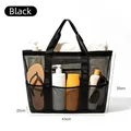 Bolsa de playa de malla negra de gran capacidad para viajes, natación y fitness - 43x35x20cm / Negro