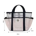 Grand sac de plage en maille rose fleur de cerisier avec dimensions de rangement indiquées - 28x28x16cm / Rose