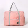 Bolsa de viaje plegable rosa de gran capacidad con asas grises para almacenamiento - Rosa