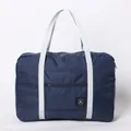 Bolsa de viaje plegable azul marino de gran capacidad con correas de nailon blanco - Azul marino