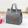 Minimalistische graue isolierte Lunchtasche aus kationischem Stoff mit Lederaufnäher - Grau