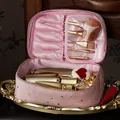 Pink velvet makeup bag with gold stars and brush compartments. - Large Tote Style / Rococo Pink