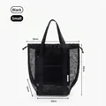 Kleine schwarze Netztasche für den Strand mit Kordelzug und Maßen von 30x18cm Größe - S / Schwarz