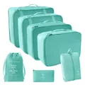 Komplettes 7-teiliges mintgrünes Reise-Koffer-Organizer-Set und Aufbewahrungsbeutel - 7-teiliges Set / Himmelblau