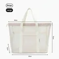 Beige große Strandtasche aus Netzgewebe mit Griff und Kordelzug, 48 cm breit - L / Beige