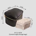 Portable black leather jewelry storage box set with eight transparent inner pouches - L / Includes 8 Pouches / Black