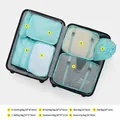 Water blue 7-piece travel luggage organizer set with various bag sizes for packing - Sky Blue