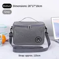 Grey portable insulated lunch bag with adjustable strap, medium size 26x17x18cm - Medium (26*17*18cm) / Gray