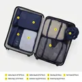 7-piece navy blue travel luggage organizer set with mesh packing cubes and shoe bag - Navy Blue
