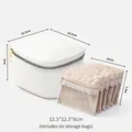 Portable white textured leather jewelry box set with six mini transparent zip pouches - S / Includes 6 Pouches / Off White
