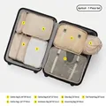 7-piece apricot travel luggage organizer set with varied sizes and dimensions - Khaki