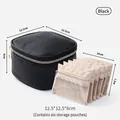 Portable black leather jewelry organizer box with six transparent storage pouches - S / Includes 6 Pouches / Black
