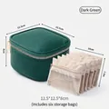 Portable dark green pebbled leather jewelry storage box set including six clear pouches - S / Includes 6 Pouches / Dark Green