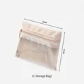Compact beige and transparent jewelry pouch for earrings and rings, 10cm x 7.5cm size - Portable Mini Organizer Bag / 1 Storage Bag / Off White